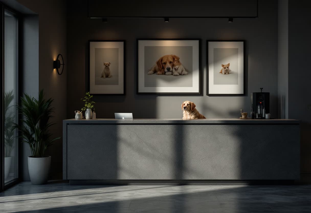 Clinic reception area for a veterinary clinic