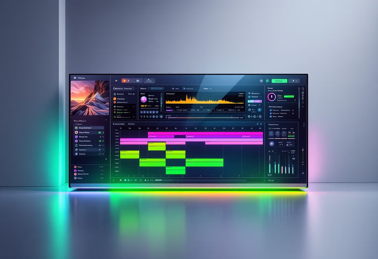 Editing software displayed on a studio screen